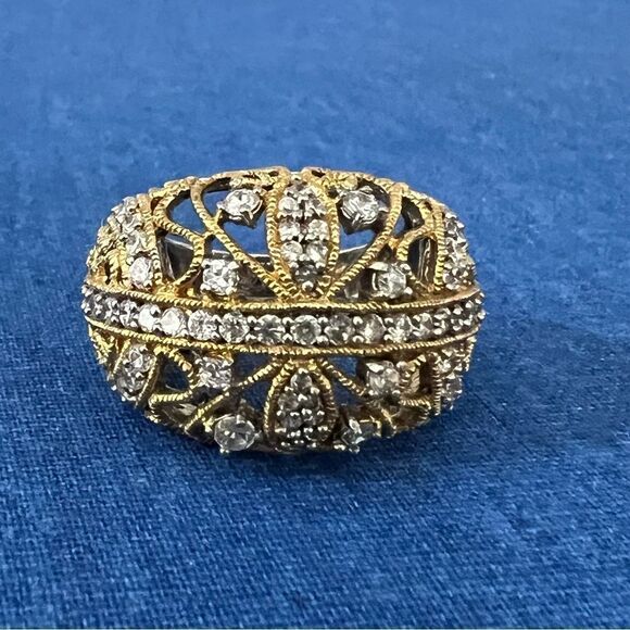 Gold‎ plated Diamondesque Statement Cocktail Ring - 8.5 - Picture 6 of 11